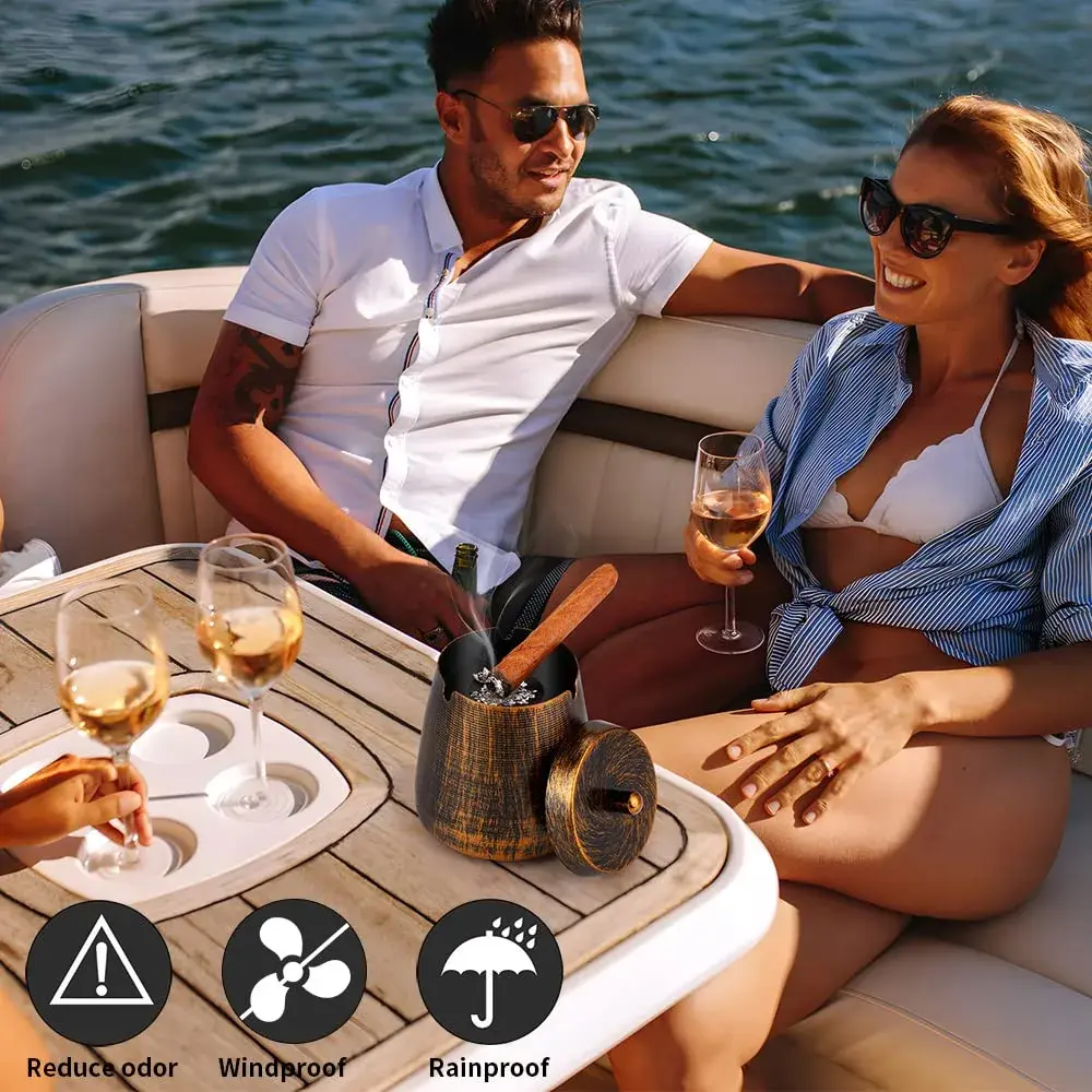 hargtar Outdoor Ashtray with Lid, Bronze Stainless Steel | Windproof & Odorless Tabletop Ashtray - view 5
