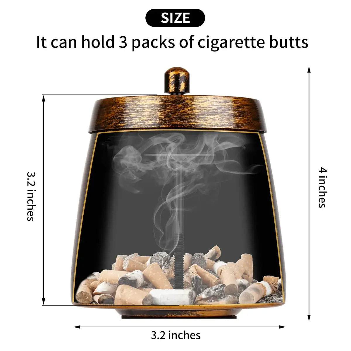 hargtar Outdoor Ashtray with Lid, Bronze Stainless Steel | Windproof & Odorless Tabletop Ashtray - view 2