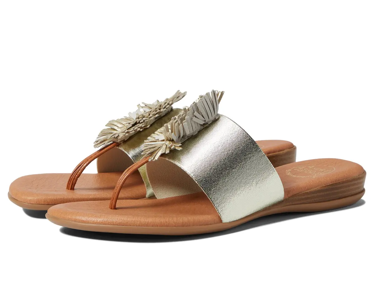 André Assous Novalee Flat, Platino, 7 | Leather Pom Poms, Summer Flat Sandal for Women - main product image