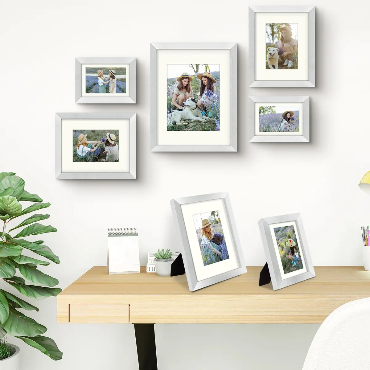 Frametory Gallery Wall Frame Set of 7 Multiple Sizes | Elegant Silver Finish with Ivory Mats - view 6