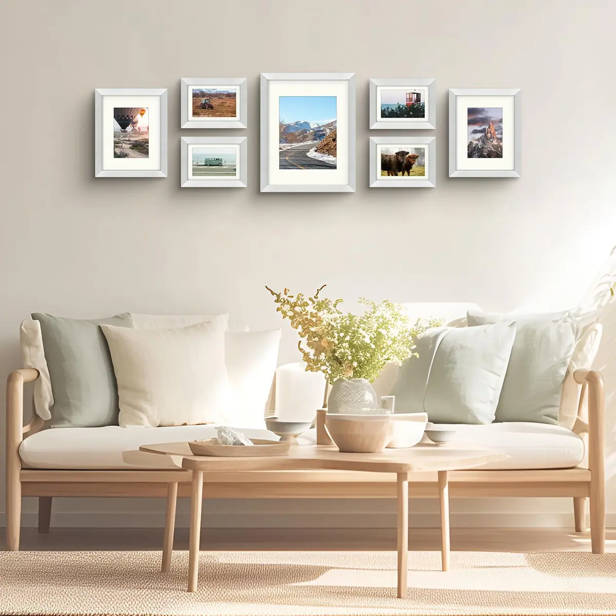 Frametory Gallery Wall Frame Set of 7 Multiple Sizes | Elegant Silver Finish with Ivory Mats - view 2