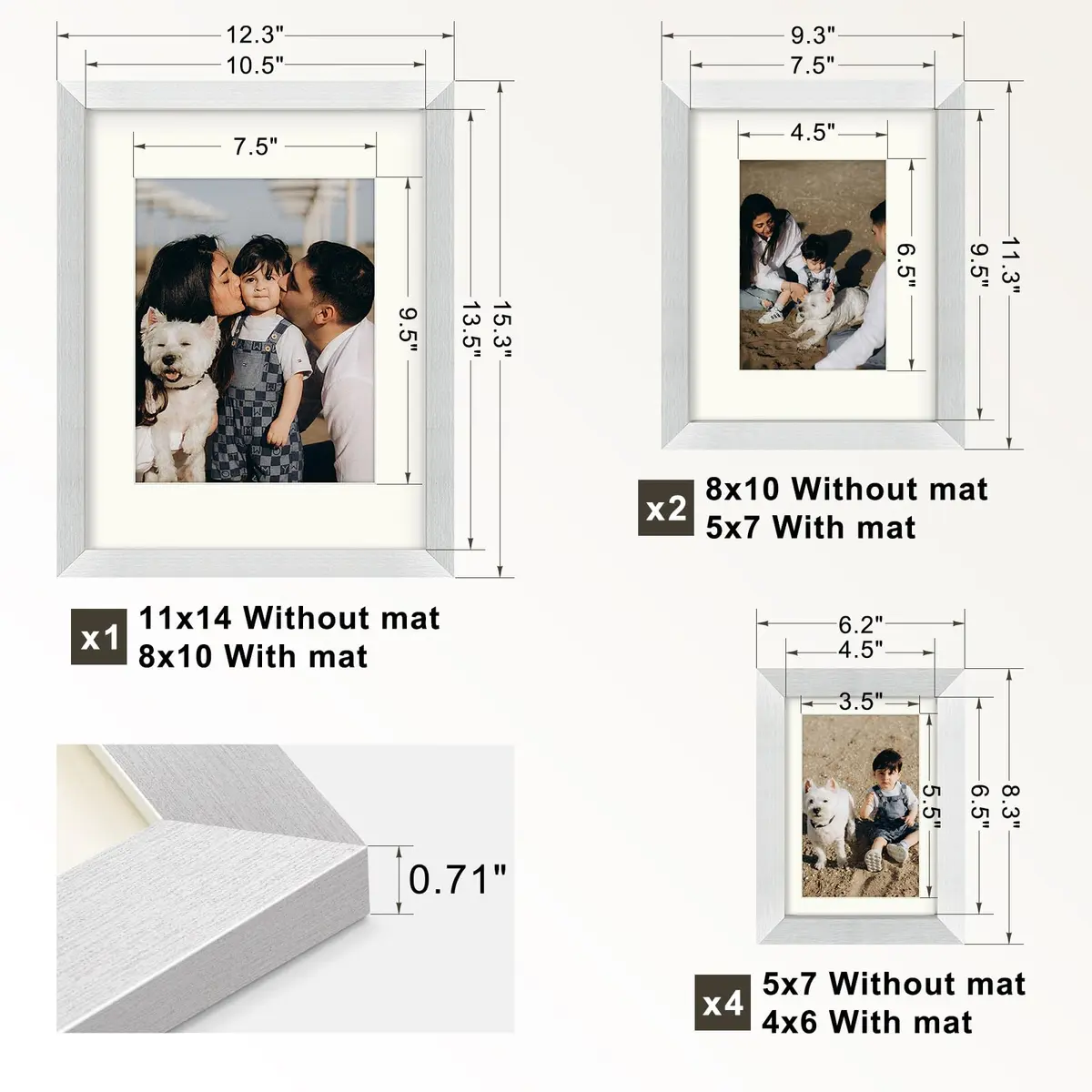 Frametory Gallery Wall Frame Set of 7 Multiple Sizes | Elegant Silver Finish with Ivory Mats - view 3