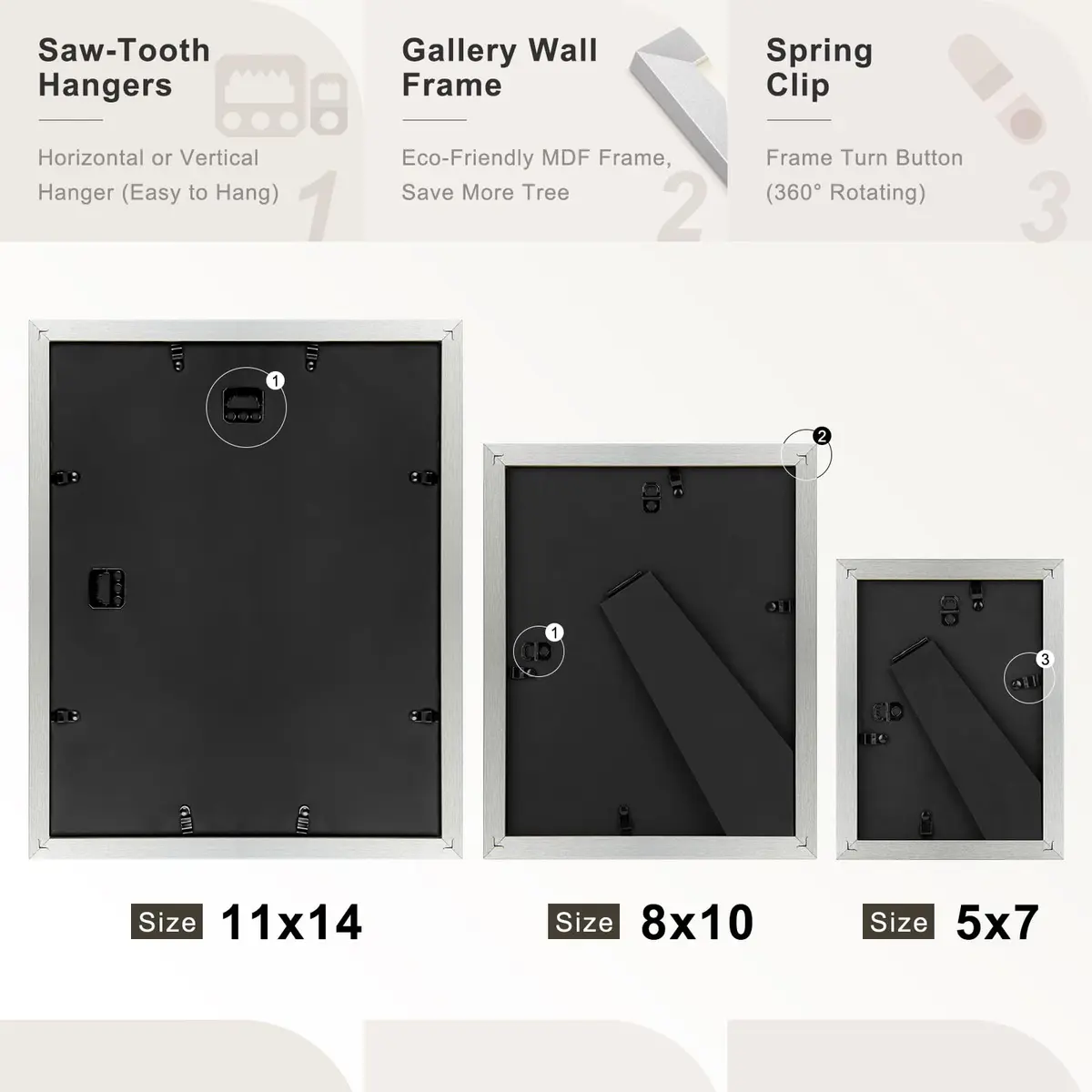 Frametory Gallery Wall Frame Set of 7 Multiple Sizes | Elegant Silver Finish with Ivory Mats - view 4