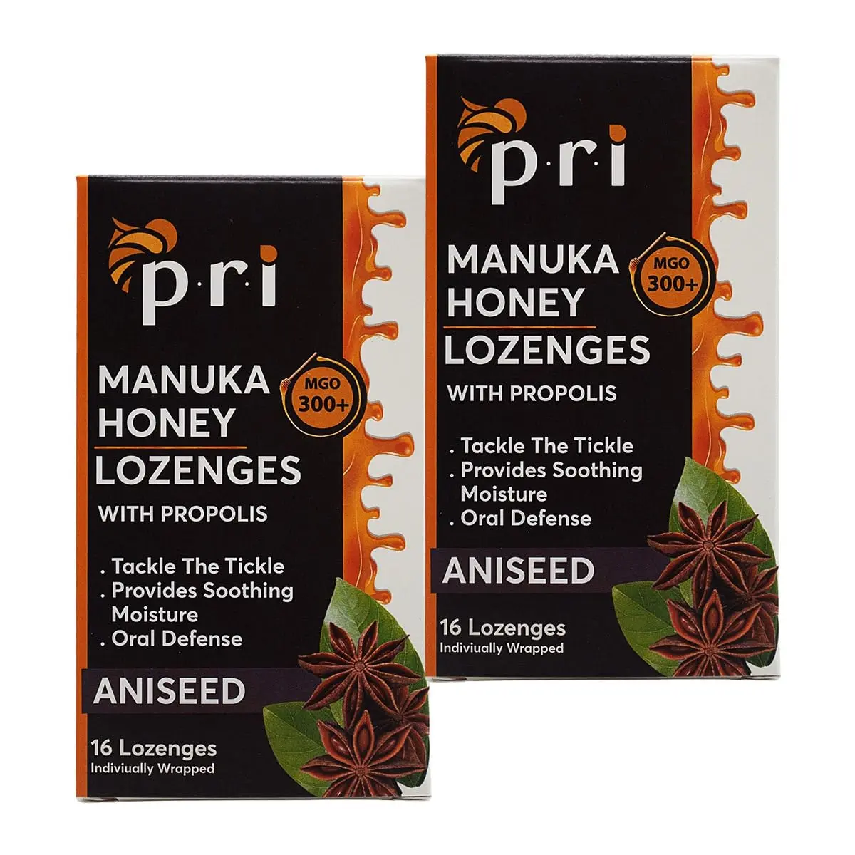 P.R.I Manuka Honey Lozenges with Propolis, Aniseed | MGO 300+ Certified, 16 Count/2 Pack - main product image
