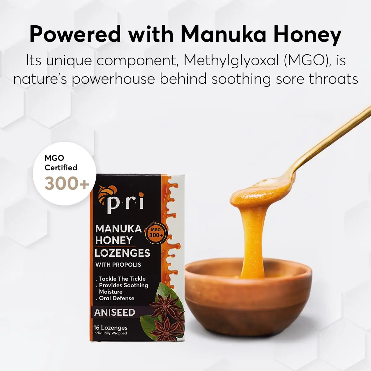 P.R.I Manuka Honey Lozenges with Propolis, Aniseed | MGO 300+ Certified, 16 Count/2 Pack - view 3
