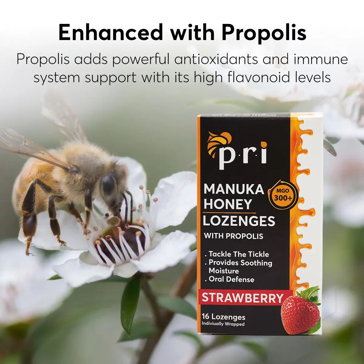 P.R.I Manuka Honey Lozenges with Propolis, Strawberry Menthol | Honey‑Forward, MGO 300+ New Zealand Manuka, 16 Count - view 4