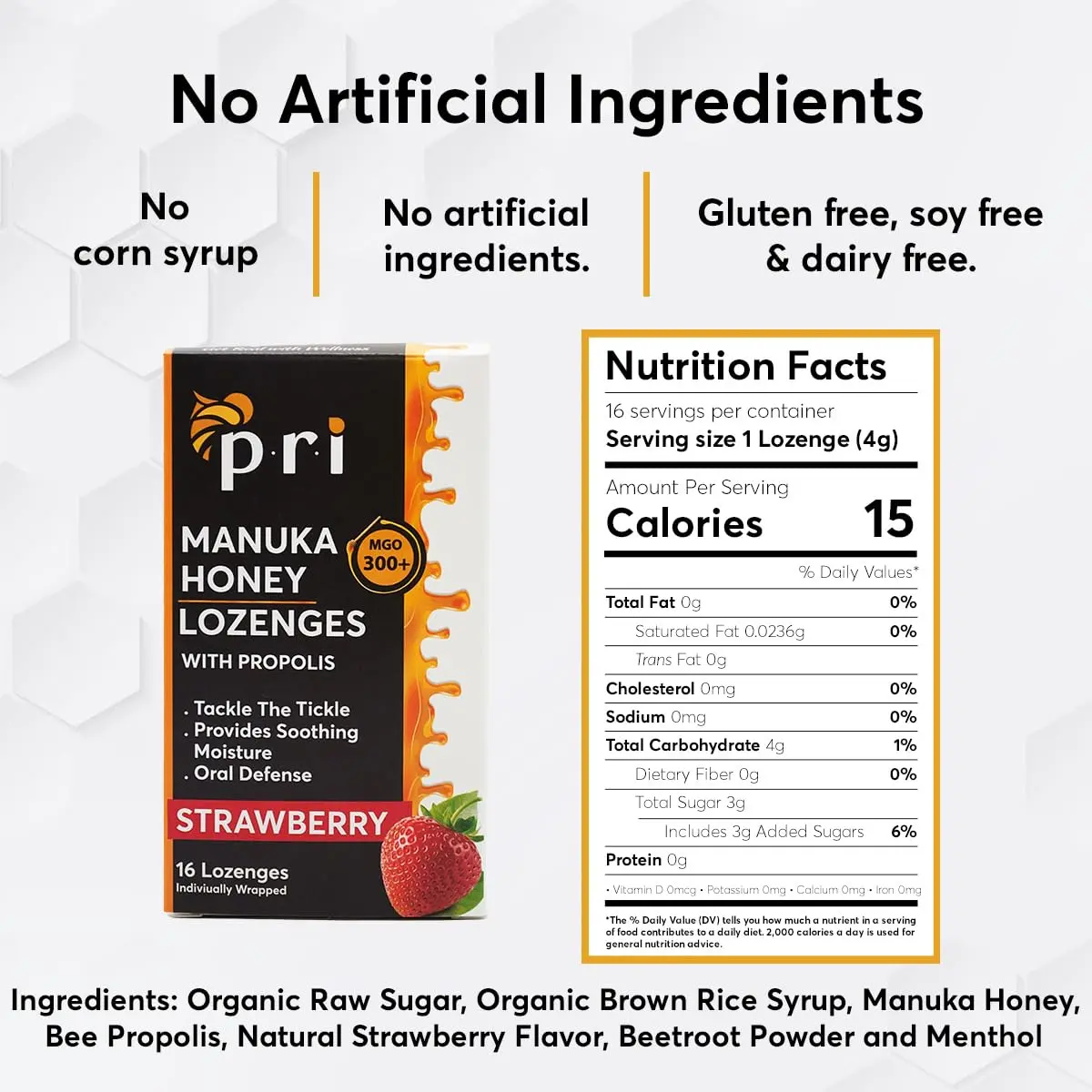 P.R.I Manuka Honey Lozenges with Propolis, Strawberry Menthol | Honey‑Forward, MGO 300+ New Zealand Manuka, 16 Count - view 5