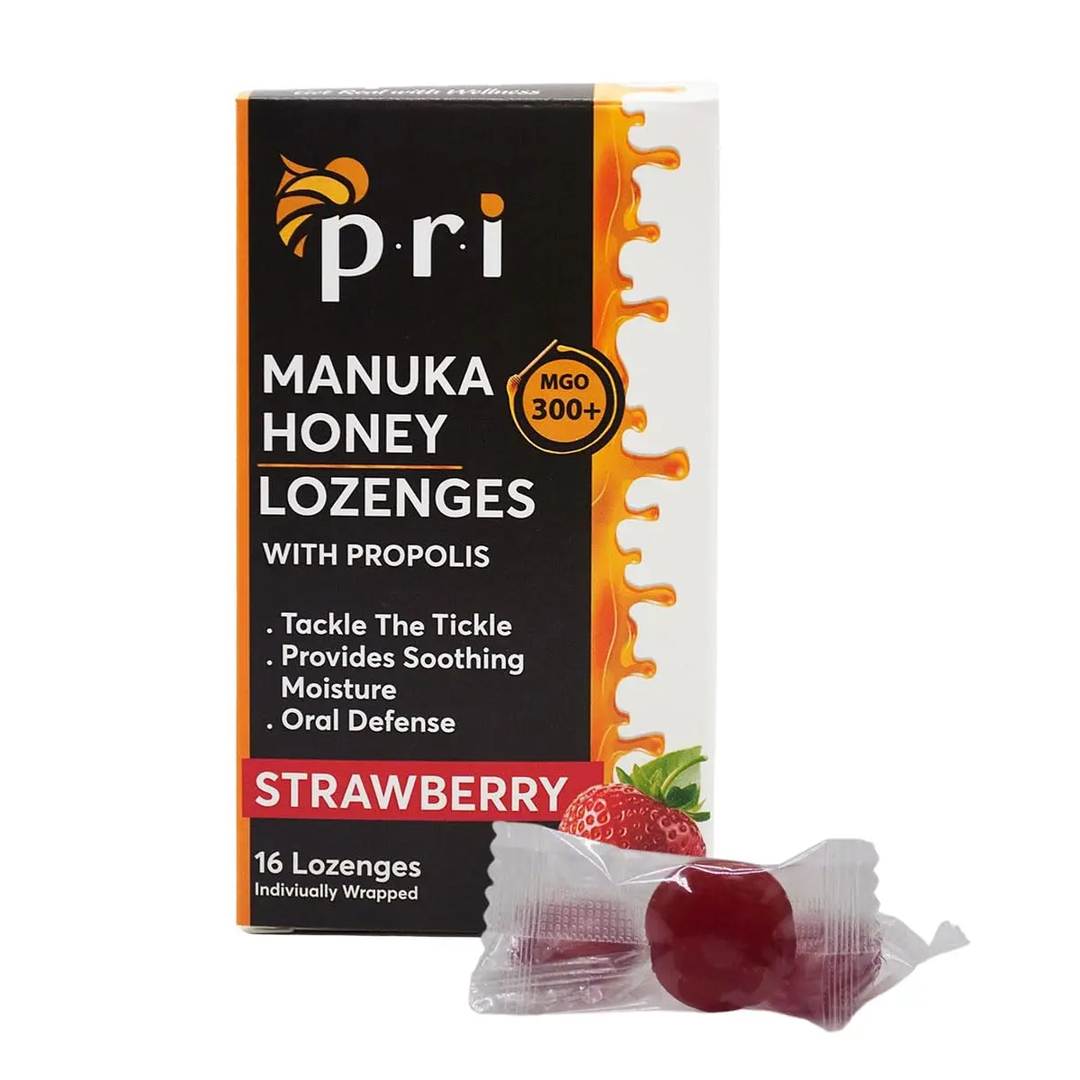 P.R.I Manuka Honey Lozenges with Propolis, Strawberry Menthol | Honey‑Forward, MGO 300+ New Zealand Manuka, 16 Count - main product image