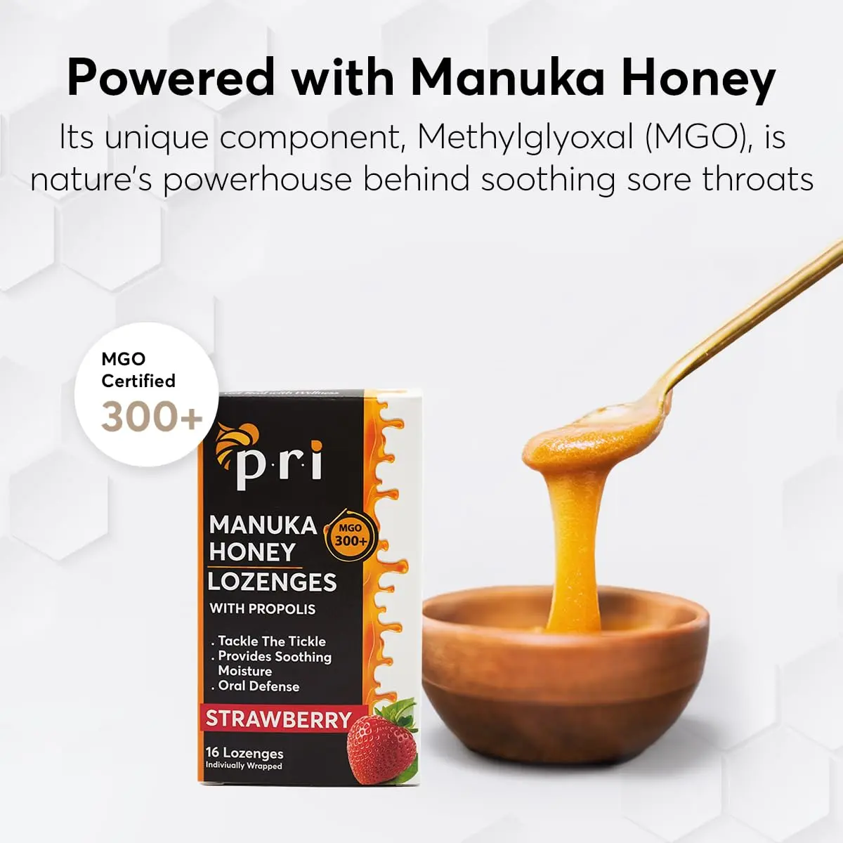 P.R.I Manuka Honey Lozenges with Propolis, Strawberry Menthol | Honey‑Forward, MGO 300+ New Zealand Manuka, 16 Count - view 3