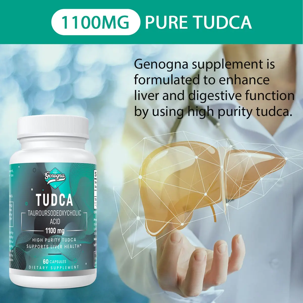 Genogna TUDCA 1100mg Liver Support Supplement for Detox Cleanse | Supports Liver & Digestion - view 3