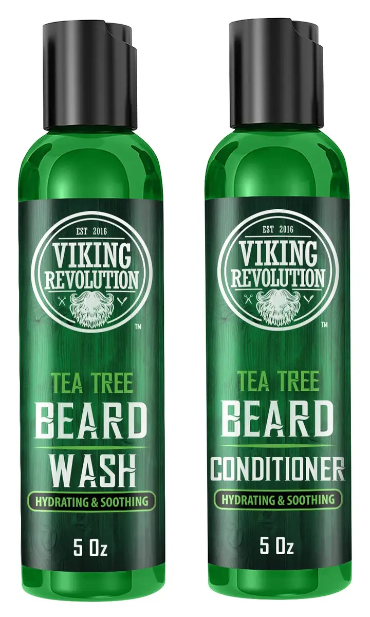 Viking Revolution Beard Wash & Conditioner Set Tea Tree 300ml (10 Fl Oz) | Cleans Softens & Conditions for Healthy Beard Growth - main product image