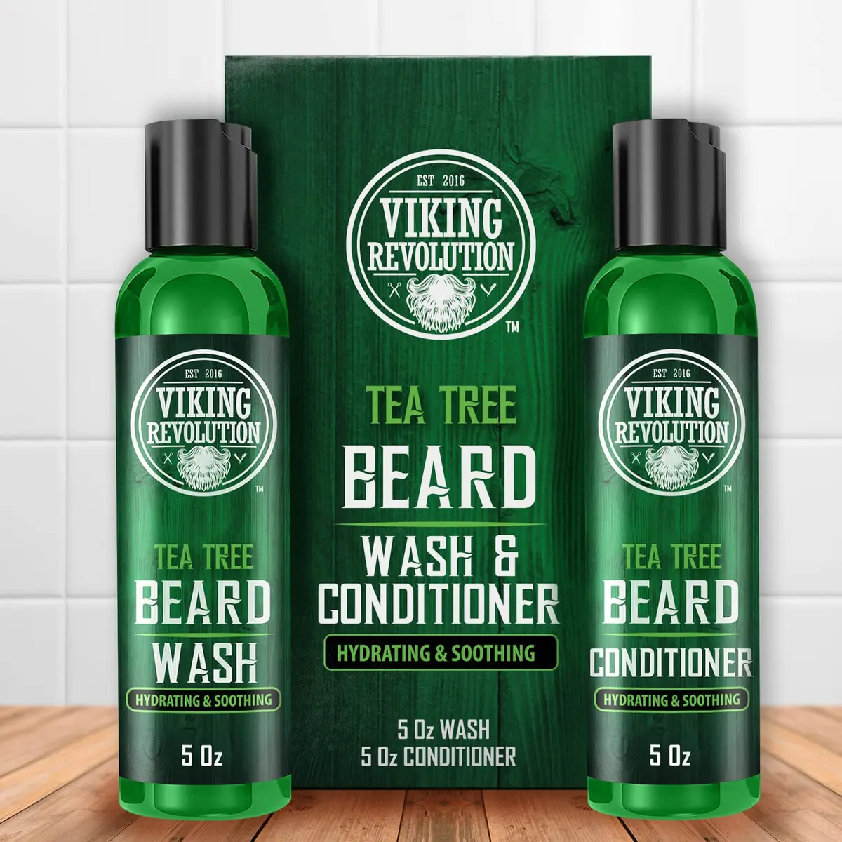 Viking Revolution Beard Wash & Conditioner Set Tea Tree 300ml (10 Fl Oz) | Cleans Softens & Conditions for Healthy Beard Growth - view 5