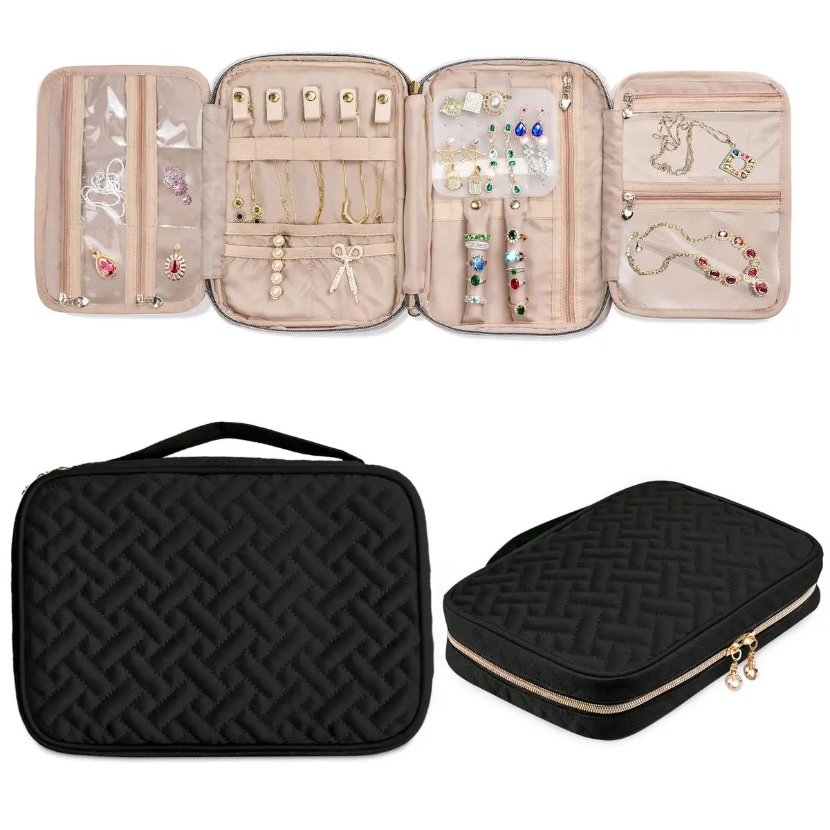 SFYBYHEART Travel Jewelry Organizer Case 10''L x 7''W x 2.5''H | Large Capacity, Tangle-Free Storage for Women - main product image