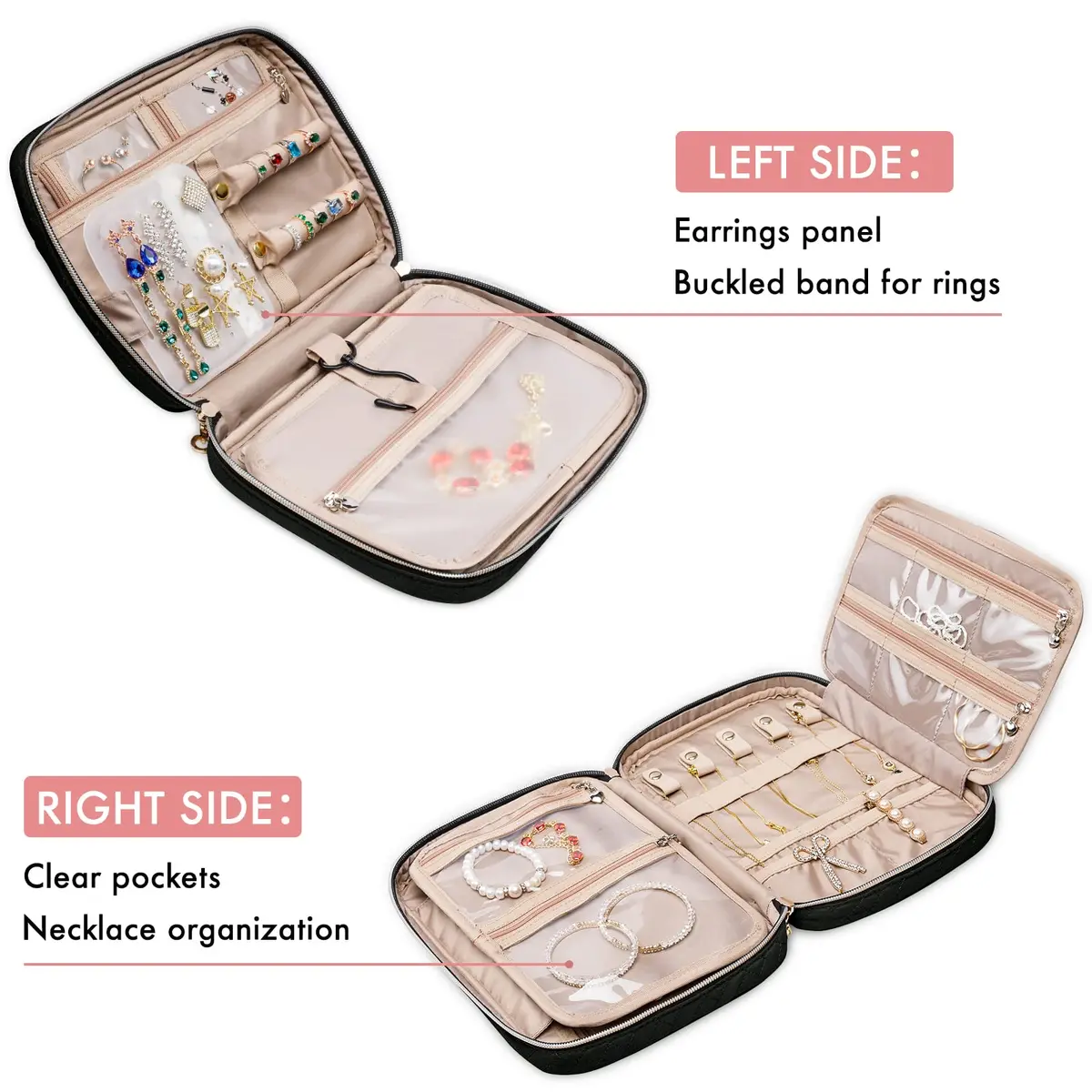 SFYBYHEART Travel Jewelry Organizer Case 10''L x 7''W x 2.5''H | Large Capacity, Tangle-Free Storage for Women - view 3