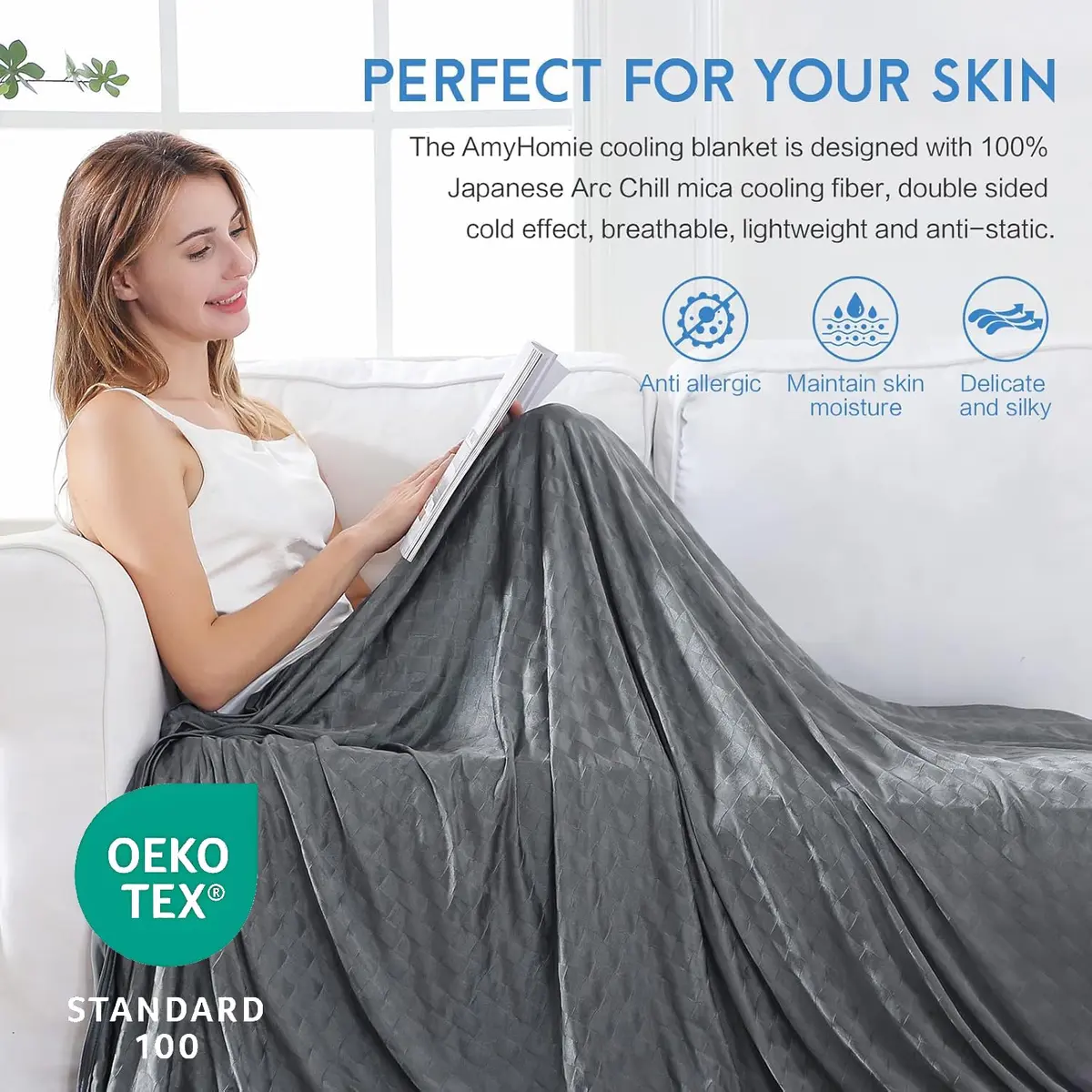 AmyHomie Cooling Blanket for Hot Sleepers 60"x80" | Lightweight Summer Twin Size - view 3