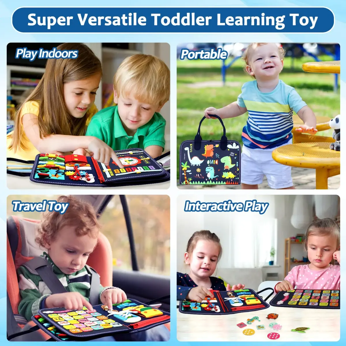 Qizfun Montessori Busy Board & Busy Book for Toddlers – Sensory & Learning Toy | 17.6 x 10 x 1 Inch - view 4