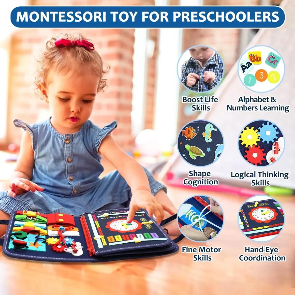 Qizfun Montessori Busy Board & Busy Book for Toddlers – Sensory & Learning Toy | 17.6 x 10 x 1 Inch - view 2