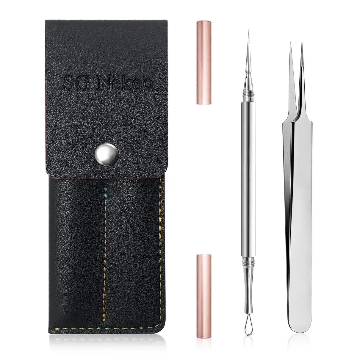 SG Nekoo Milia Remover Whitehead Extractor Tool Kit with Angled Loop & Acne Needle - Titanium Pink (3-Piece Set) - main product image