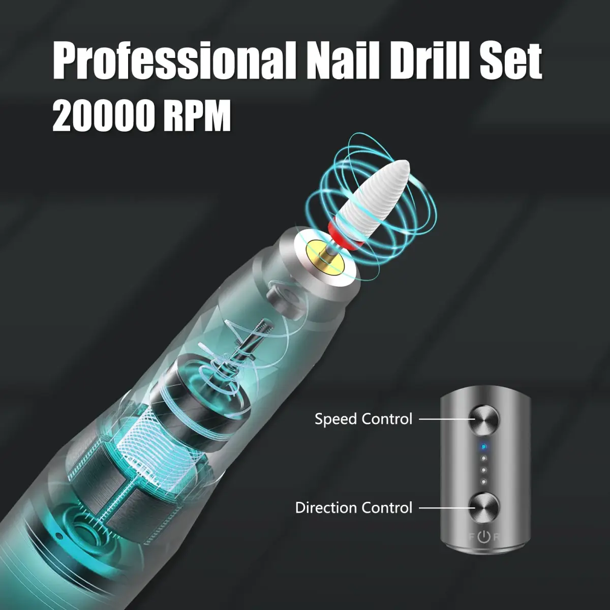 DANNARY Electric Nail Drill Machine Grey 30g (1.06oz) | Rechargeable Efile for Acrylic & Gel Nails - view 6