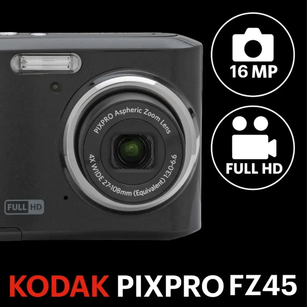 KODAK PIXPRO FZ45 Compact Digital Camera 16MP 4X Optical Zoom 27mm Wide Angle 1080p HD Video Black | Easy Point-and-Shoot for Everyday Memories - view 2