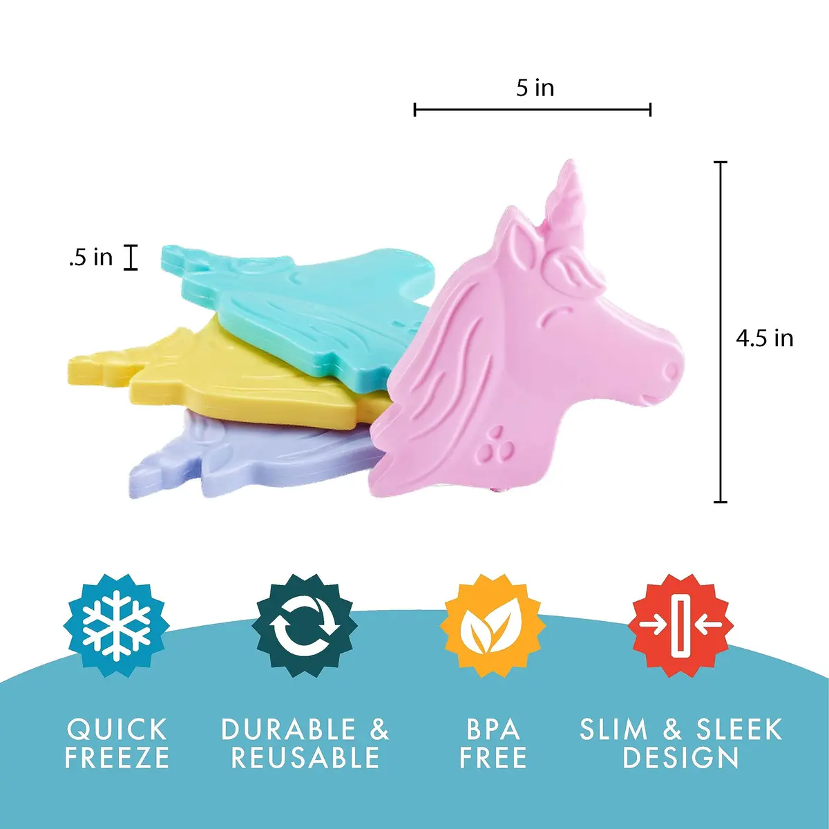 Fit & Fresh Cool Coolers Reusable Kids Lunch Box Ice Packs 4pk | Slim, Fun & Safe for School & Picnics - view 3