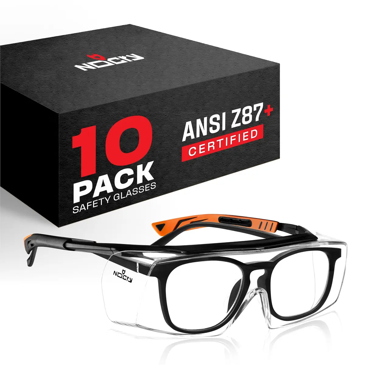 NoCry Safety Glasses Over Eyeglasses with UV Protection & Side Shields | ANSI Z87 Certified, 10-pack - main product image