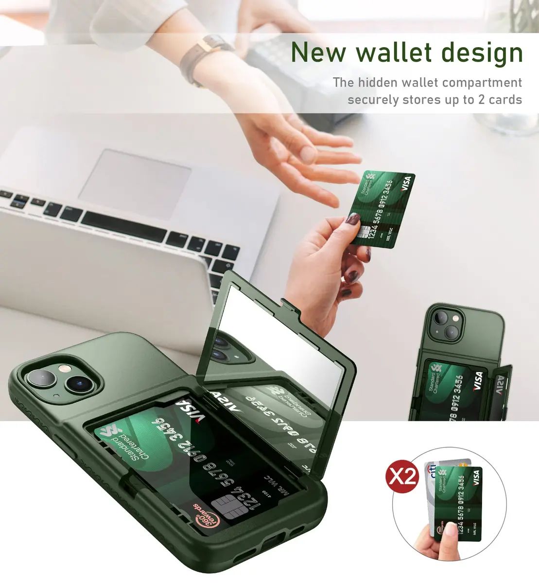 WeLoveCase iPhone 13 / 14 Wallet Case with Credit Card & Mirror | Heavy Duty Shockproof Cover - view 5