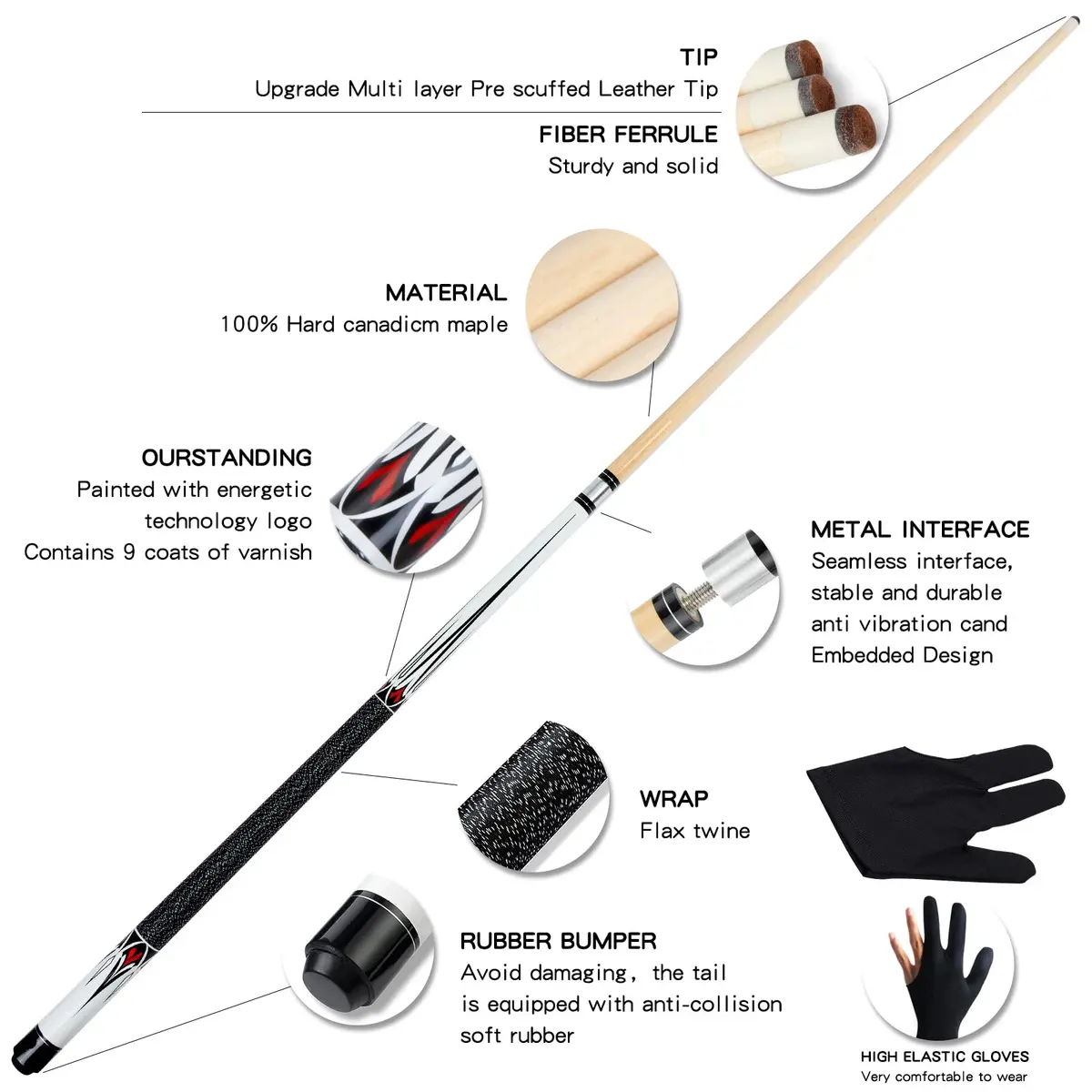Teekerwan Maple Pool Cue Stick 152.4cm (58 inch) 19 oz | Professional Grade for Indian Billiards - view 2