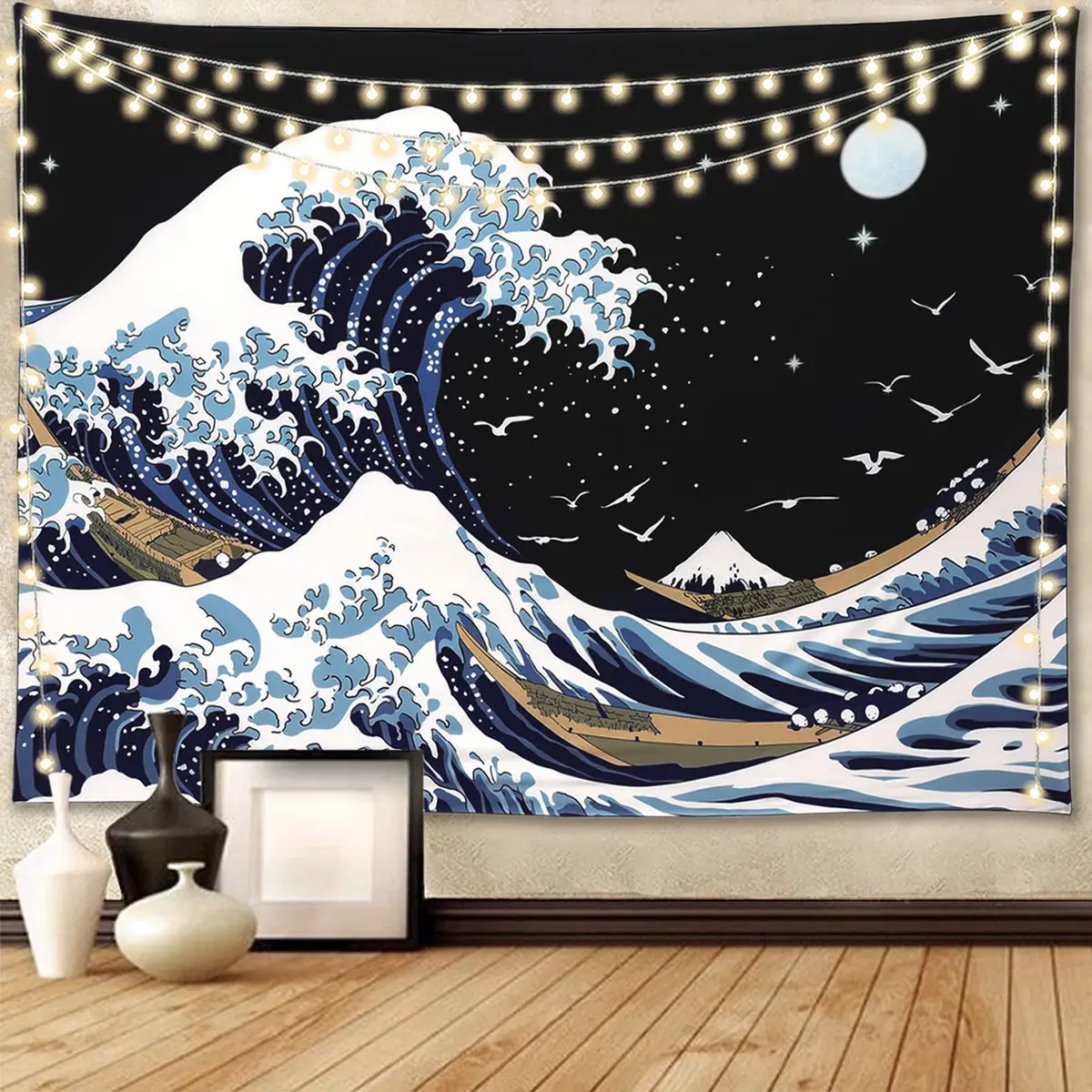 Pentasmile Wall Tapestry for Bedroom Aesthetic The Great Wave off Kanagawa 151cm x 130cm | Ocean Trippy Wall Decor - main product image