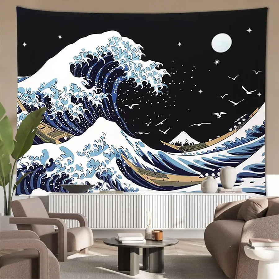 Pentasmile Wall Tapestry for Bedroom Aesthetic The Great Wave off Kanagawa 151cm x 130cm | Ocean Trippy Wall Decor - view 6