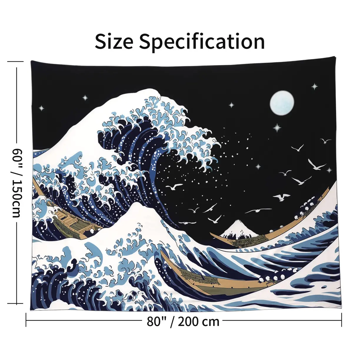 Pentasmile Wall Tapestry for Bedroom Aesthetic The Great Wave off Kanagawa 151cm x 130cm | Ocean Trippy Wall Decor - view 10