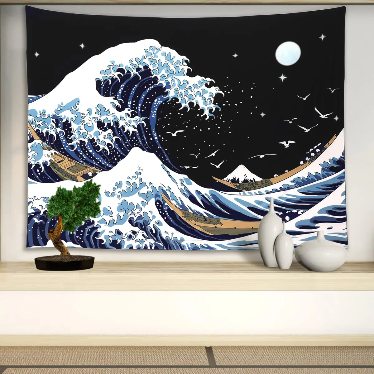 Pentasmile Wall Tapestry for Bedroom Aesthetic The Great Wave off Kanagawa 151cm x 130cm | Ocean Trippy Wall Decor - view 11