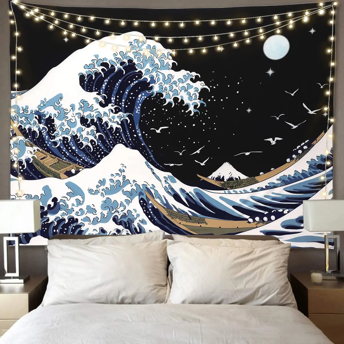 Pentasmile Wall Tapestry for Bedroom Aesthetic The Great Wave off Kanagawa 151cm x 130cm | Ocean Trippy Wall Decor - view 3