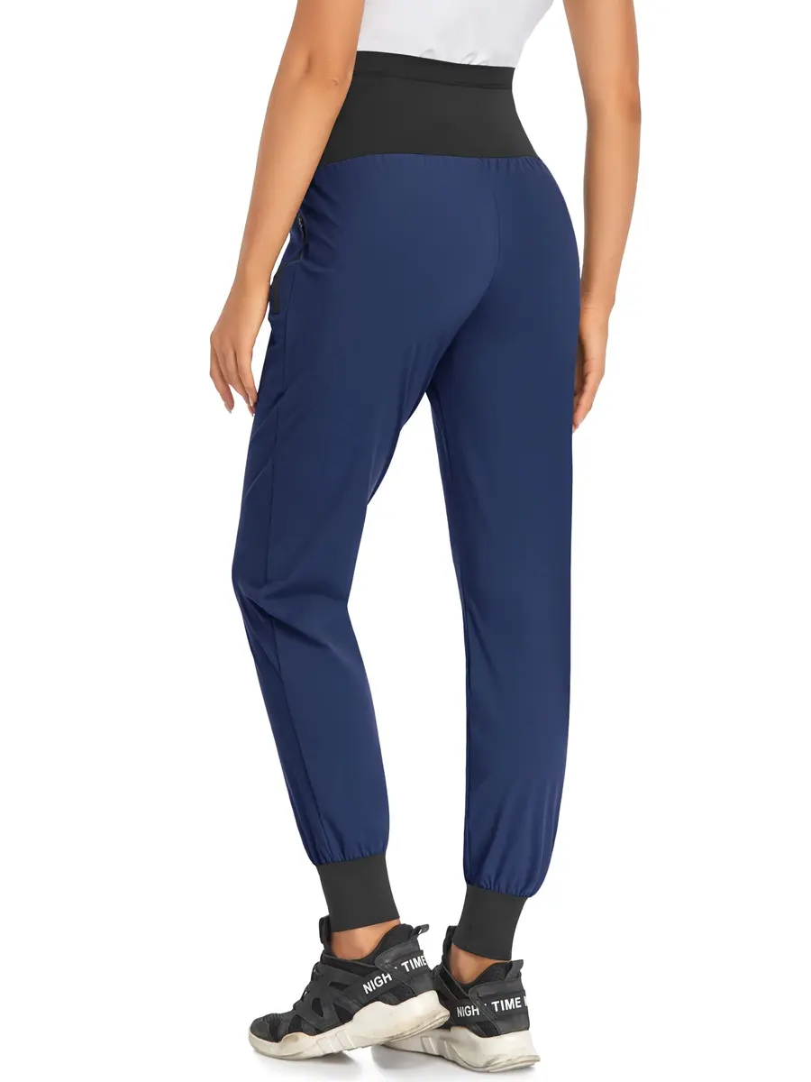 AMPOSH Women's Maternity Quick-Dry Pants Workout Joggers Pregnancy Sweatpants | Over the Belly Design, Elastic Waist, Zipper Pockets (M, Navy) - view 5