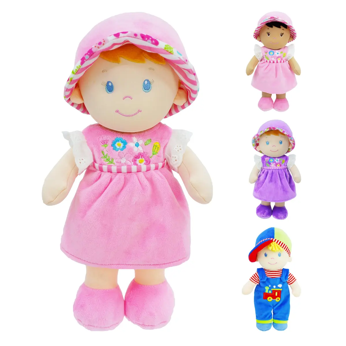 June Garden 12" Soft Dolly Emilia Plush Baby Doll, Pink Dress | Lightweight, cuddly toy for ages 0+ - main product image