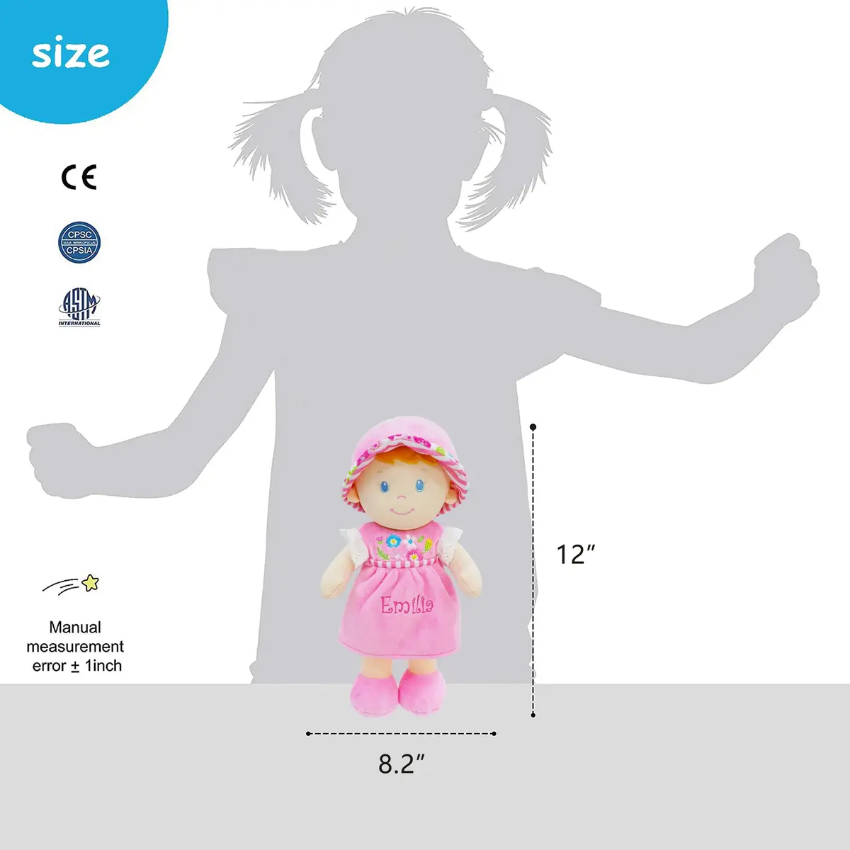 June Garden 12" Soft Dolly Emilia Plush Baby Doll, Pink Dress | Lightweight, cuddly toy for ages 0+ - view 6
