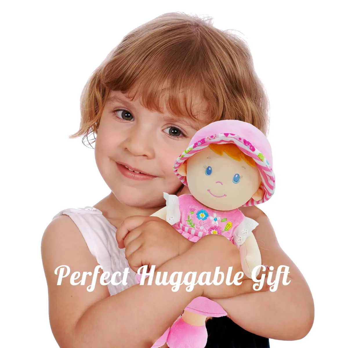 June Garden 12" Soft Dolly Emilia Plush Baby Doll, Pink Dress | Lightweight, cuddly toy for ages 0+ - view 2