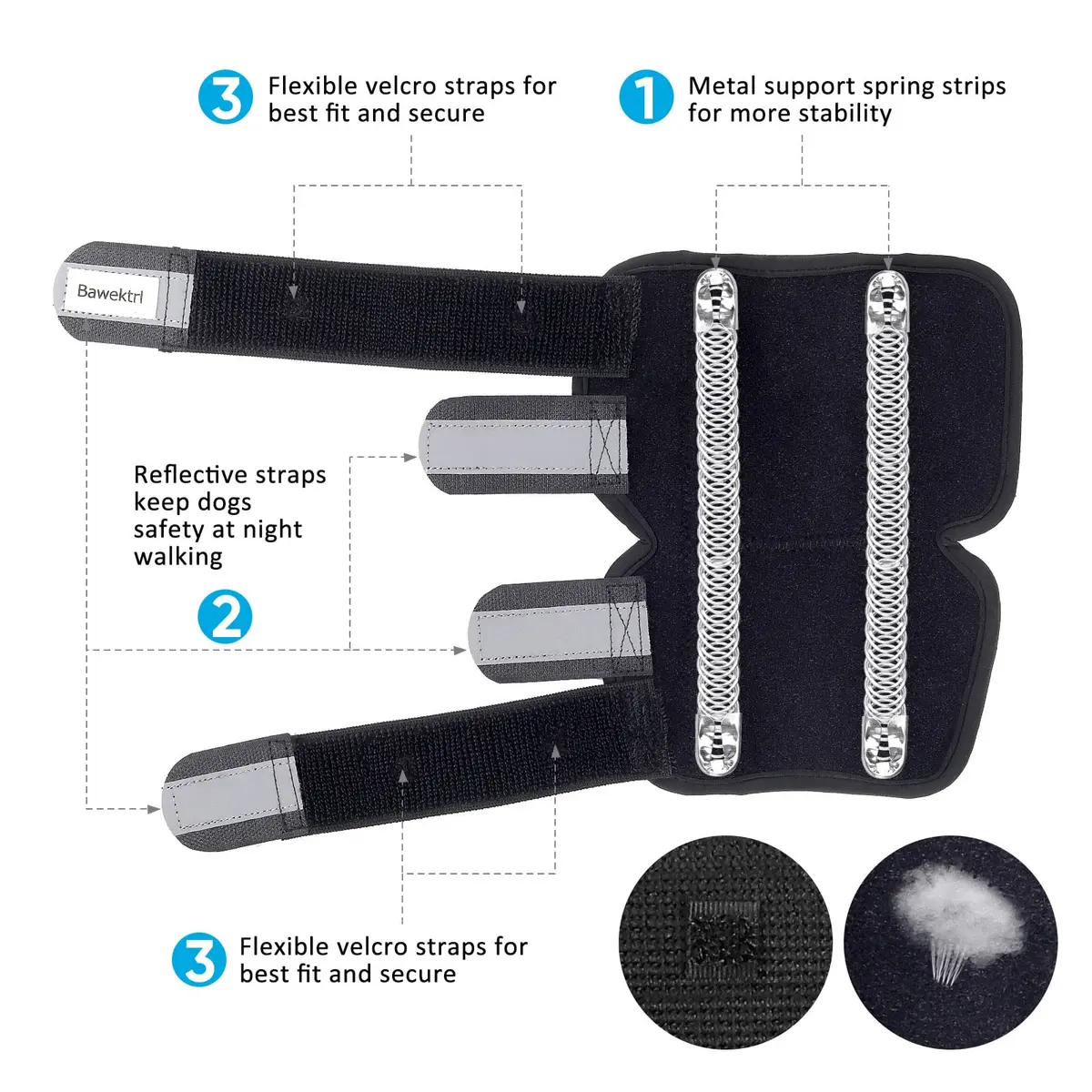 Bawektrl Dog Leg Brace for Back Leg, Canine Hock Brace with Dual Metal Strips, 1 Pair Black | Supports Hind Leg Injuries, Sprains, Arthritis, Torn ACL - view 5