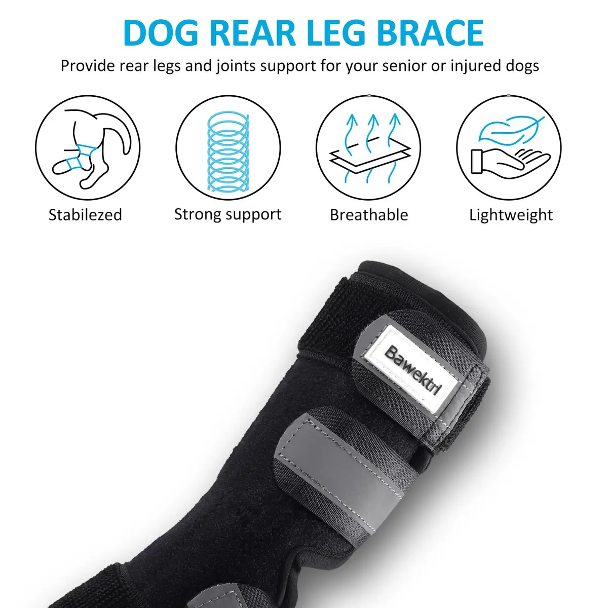 Bawektrl Dog Hock Brace for Back Legs with Metal Strips & Reflective Straps, Small (1 Pair) - view 4