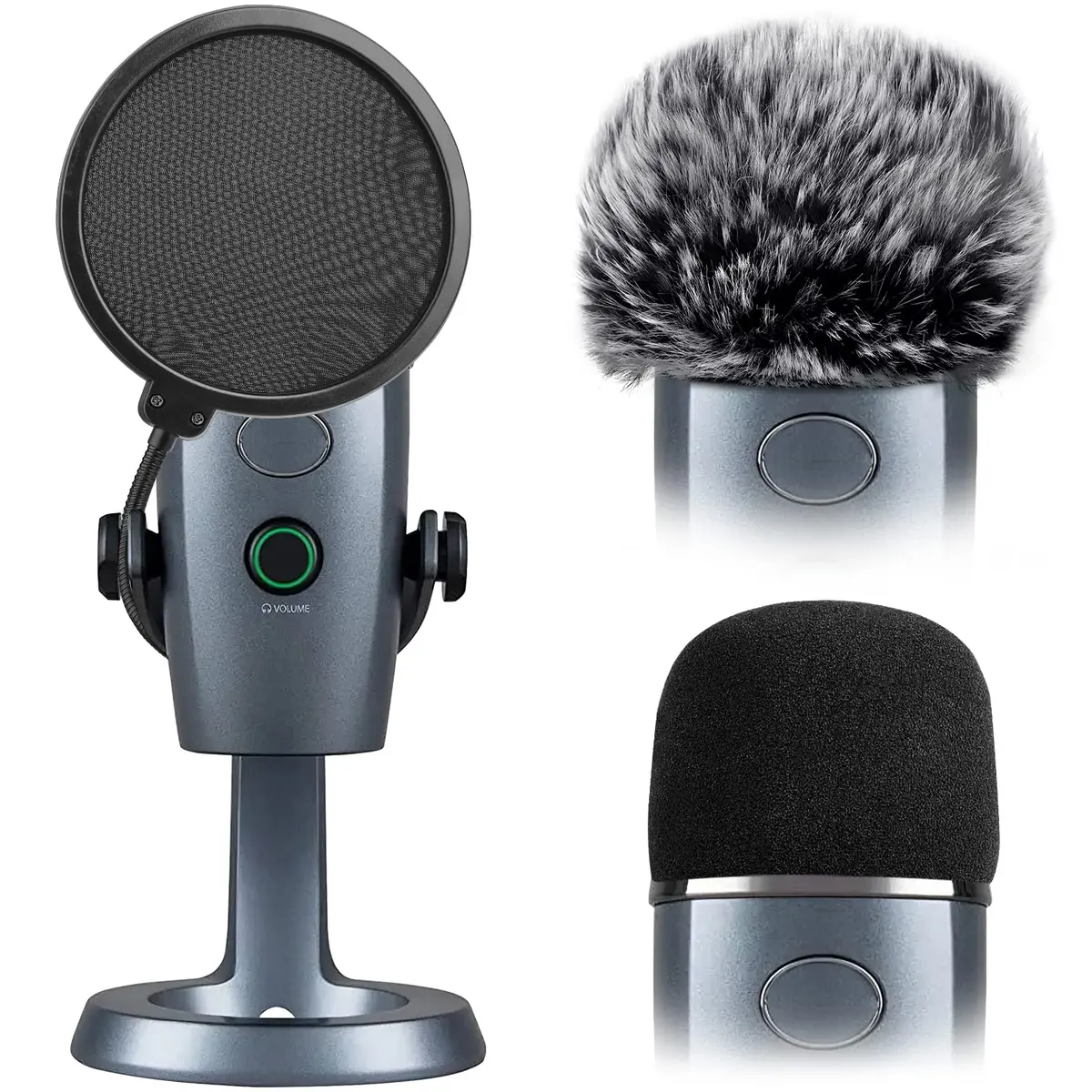 ChromLives 3-Pack Microphone Windscreen & Pop Filter Set for Blue Yeti Nano | Foam, Furry, and Dual-Layer Pop Filter - main product image