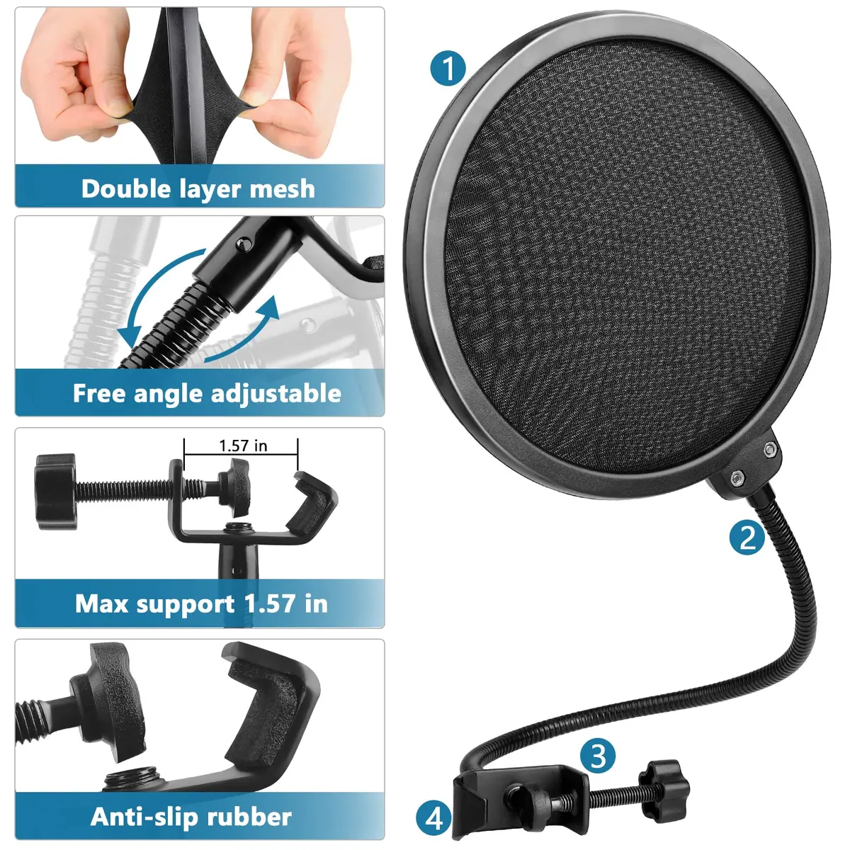 ChromLives 3-Pack Microphone Windscreen & Pop Filter Set for Blue Yeti Nano | Foam, Furry, and Dual-Layer Pop Filter - view 5