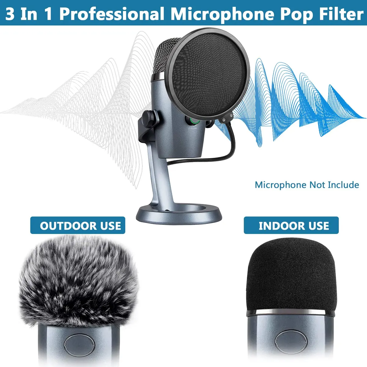 ChromLives 3-Pack Microphone Windscreen & Pop Filter Set for Blue Yeti Nano | Foam, Furry, and Dual-Layer Pop Filter - view 2