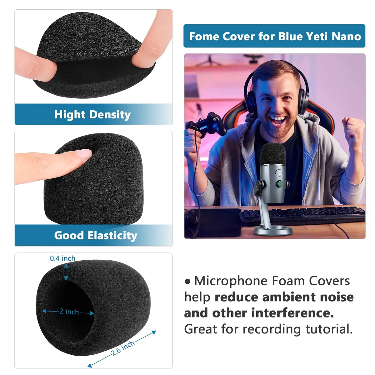 ChromLives 3-Pack Microphone Windscreen & Pop Filter Set for Blue Yeti Nano | Foam, Furry, and Dual-Layer Pop Filter - view 4