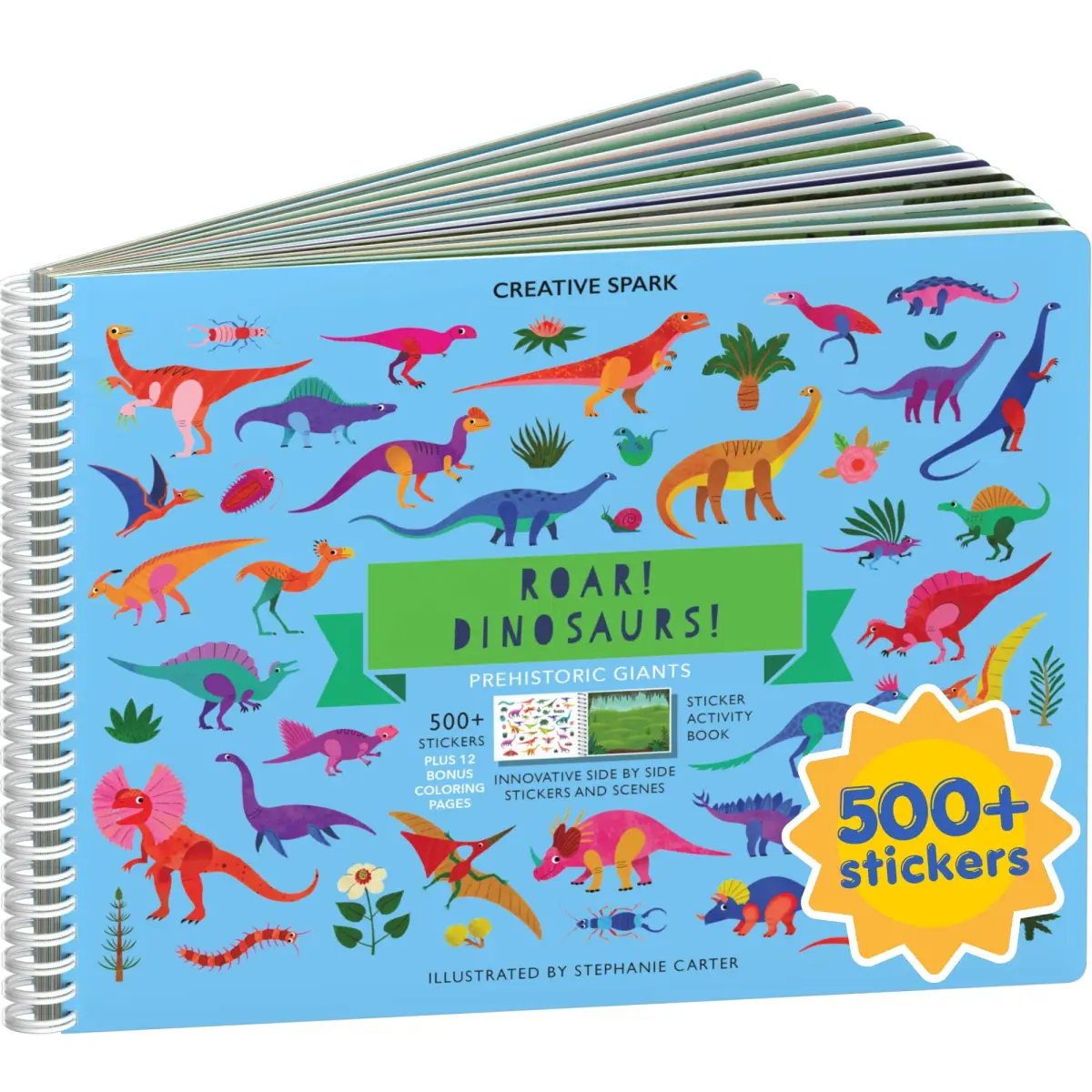 CUPKIN Dinosaur Sticker Book Activity for Kids 2-8 Years | 500+ Dino Stickers, 12 Scenes, 12 Coloring Pages, FSC Certified - main product image