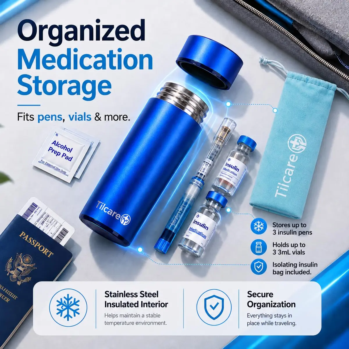 Tilcare Portable Insulin Cooler Travel Case: 60H Cooling | TSA Compliant, Double-Walled Stainless Steel - view 5