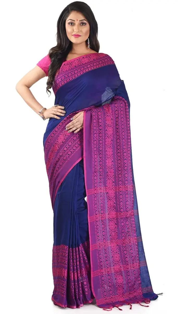 Laxmi Handloom Bengal Cotton Begampuri Saree 5.5m (18 ft) with 0.8m Blouse Piece | Handwoven Traditional Indian Drape - main product image
