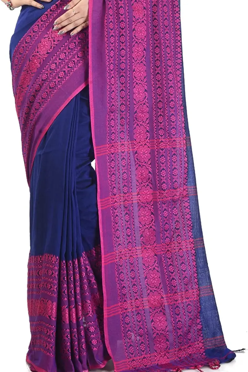 Laxmi Handloom Bengal Cotton Begampuri Saree 5.5m (18 ft) with 0.8m Blouse Piece | Handwoven Traditional Indian Drape - view 5