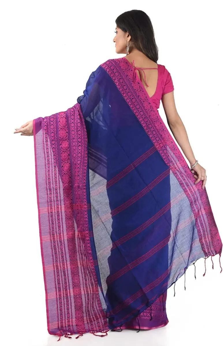 Laxmi Handloom Bengal Cotton Begampuri Saree 5.5m (18 ft) with 0.8m Blouse Piece | Handwoven Traditional Indian Drape - view 2