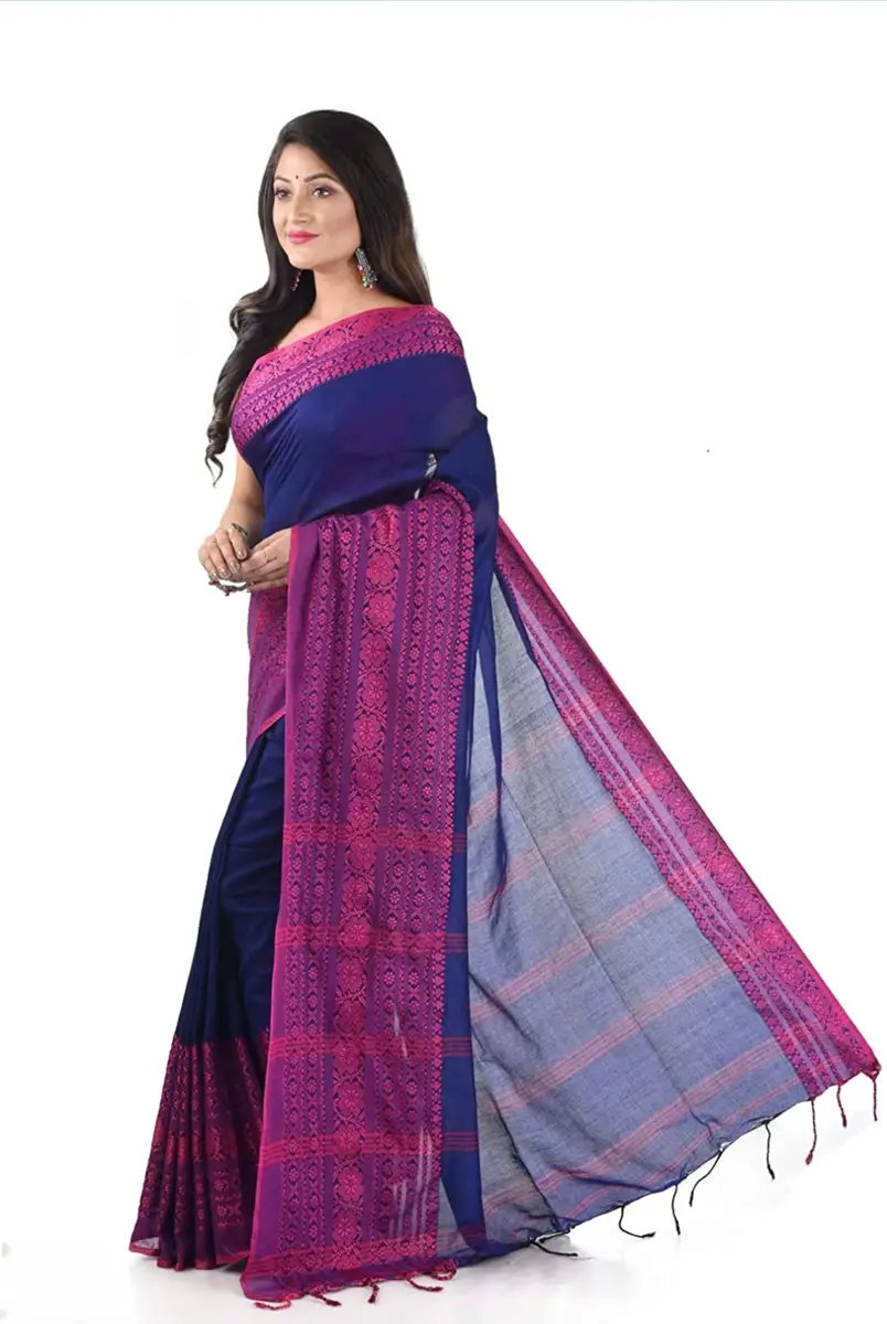 Laxmi Handloom Bengal Cotton Begampuri Saree 5.5m (18 ft) with 0.8m Blouse Piece | Handwoven Traditional Indian Drape - view 3
