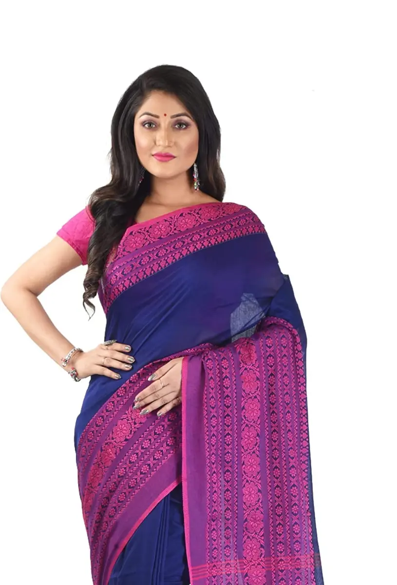 Laxmi Handloom Bengal Cotton Begampuri Saree 5.5m (18 ft) with 0.8m Blouse Piece | Handwoven Traditional Indian Drape - view 4